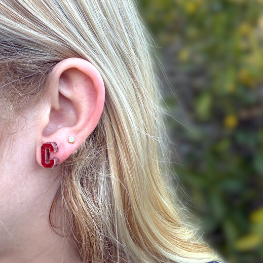 Campolindo Red "C" Stud Earrings