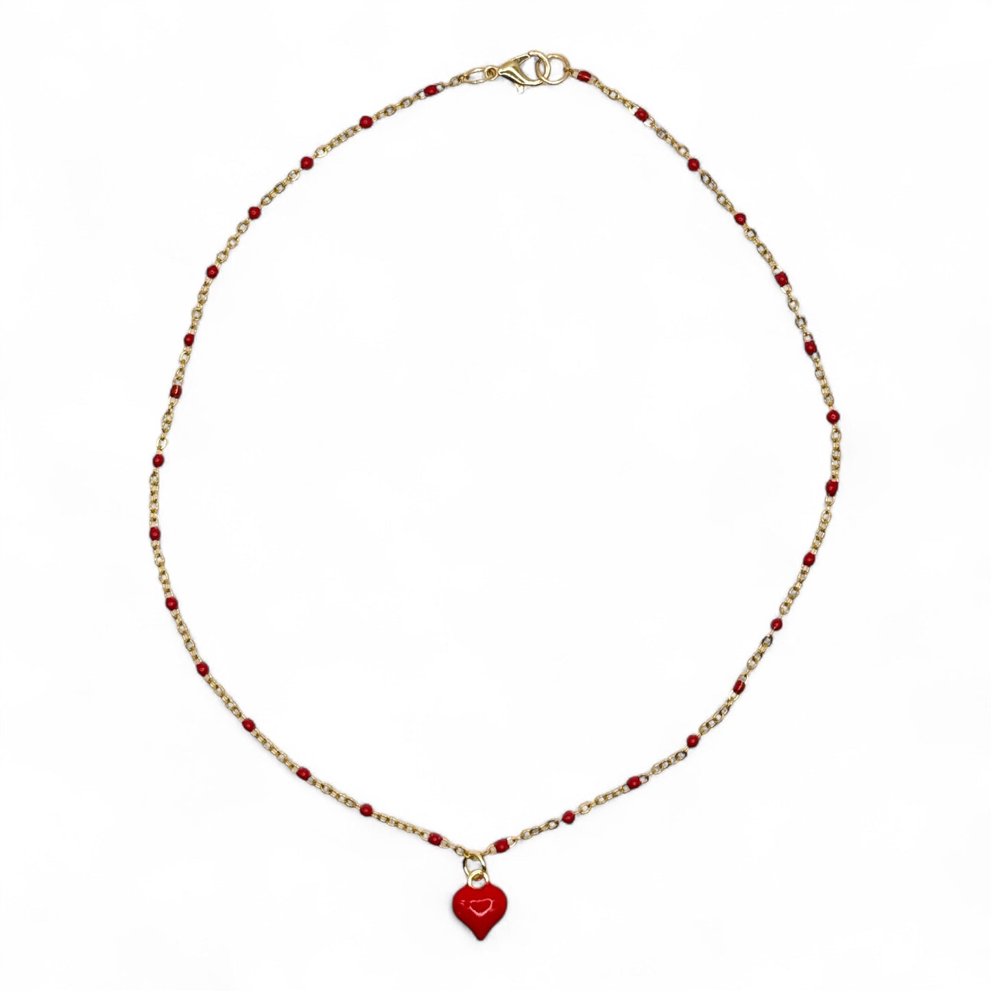 Love You Red Enamel Heart Charm Necklace