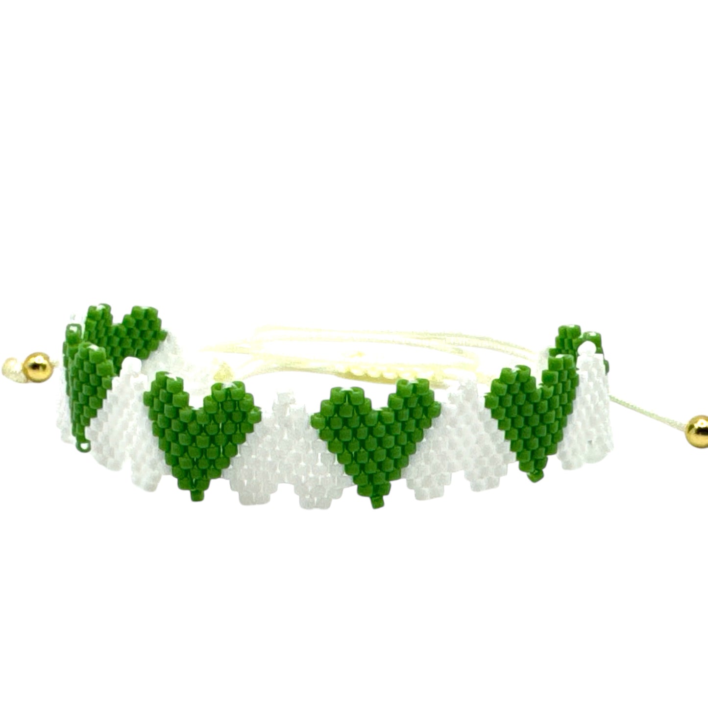 Miyuki Bead Green White heart edge heart Adjustable Bracelet