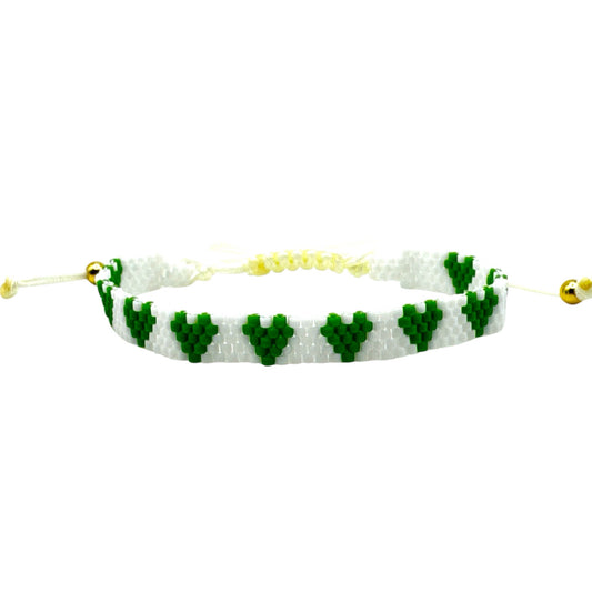 Miyuki Bead Green White straight edge heart Adjustable Bracelet