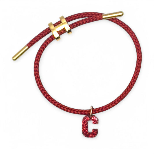 Red Rope Bracelet with Red "C" Glitter Charm