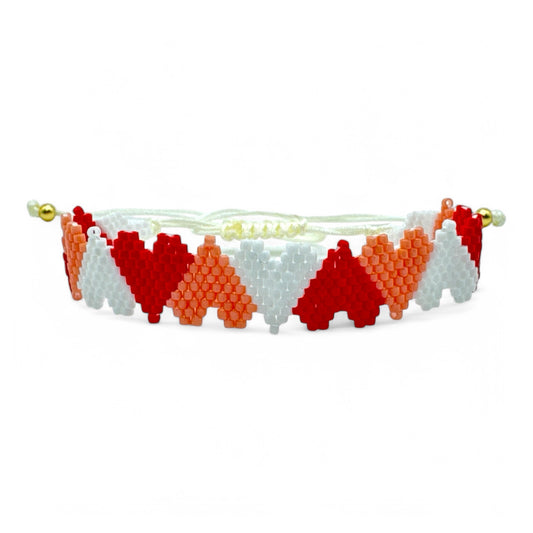 Miyuki Bead Red Pink White Heart Adjustable Bracelet