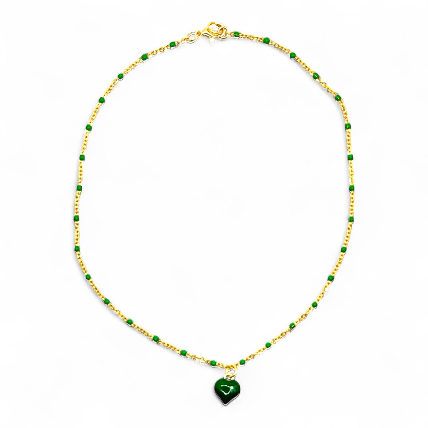 Love You Green Enamel Heart Charm Necklace