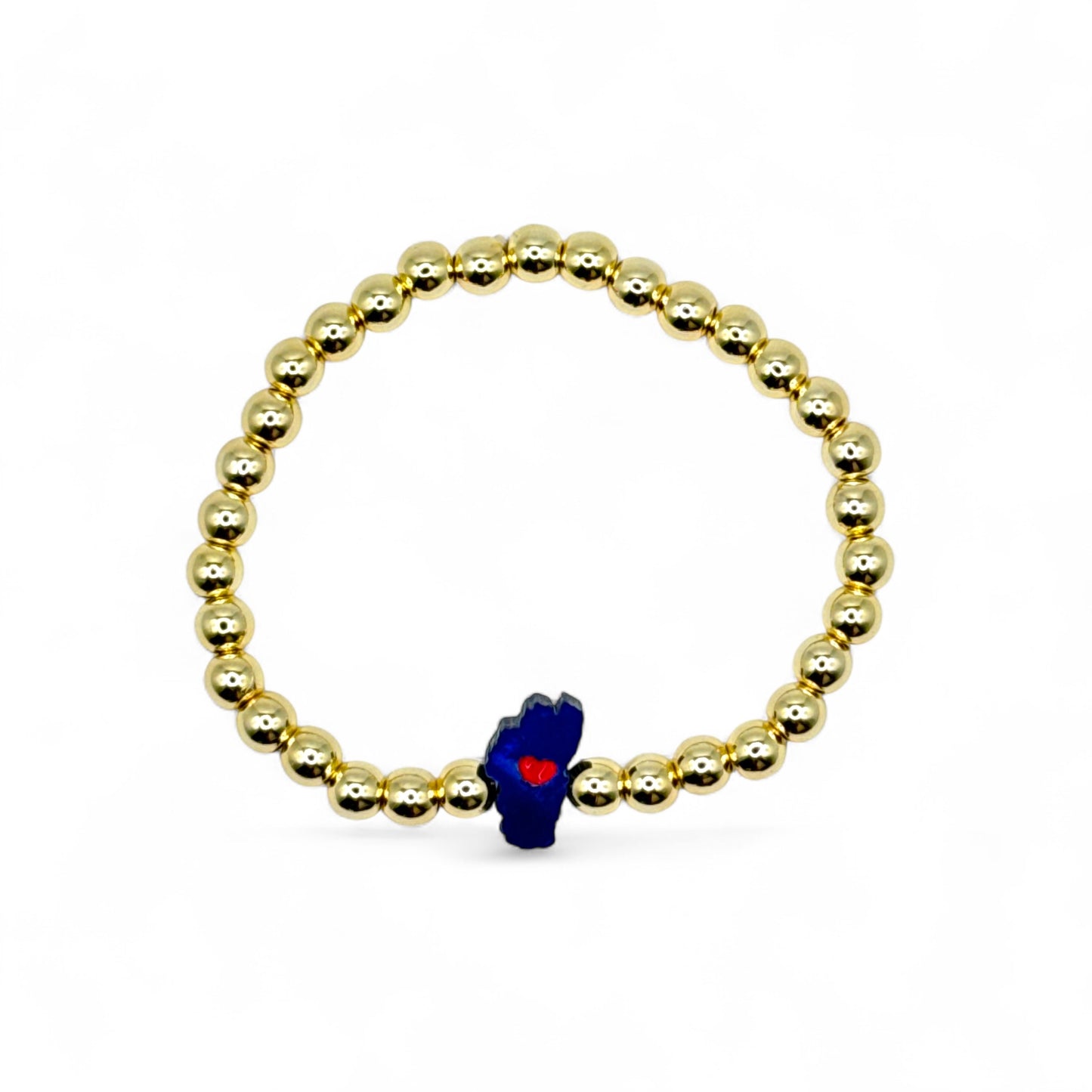 Mini Love Lake Tahoe Charm Gold Bead Stretch Bracelet