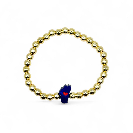 Mini Love Lake Tahoe Charm Gold Bead Stretch Bracelet