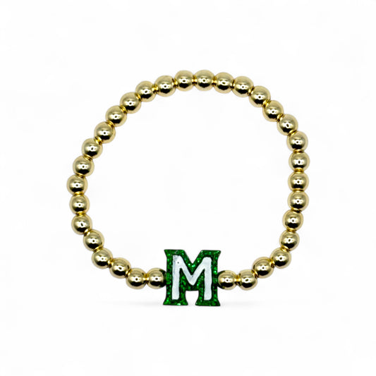Mini M Charm Gold Bead Stretch Bracelet