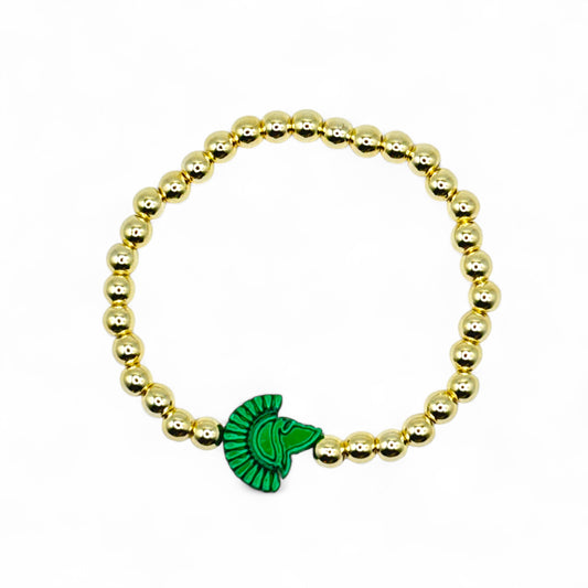 Mini Spartan Charm Gold Bead Stretch Bracelet