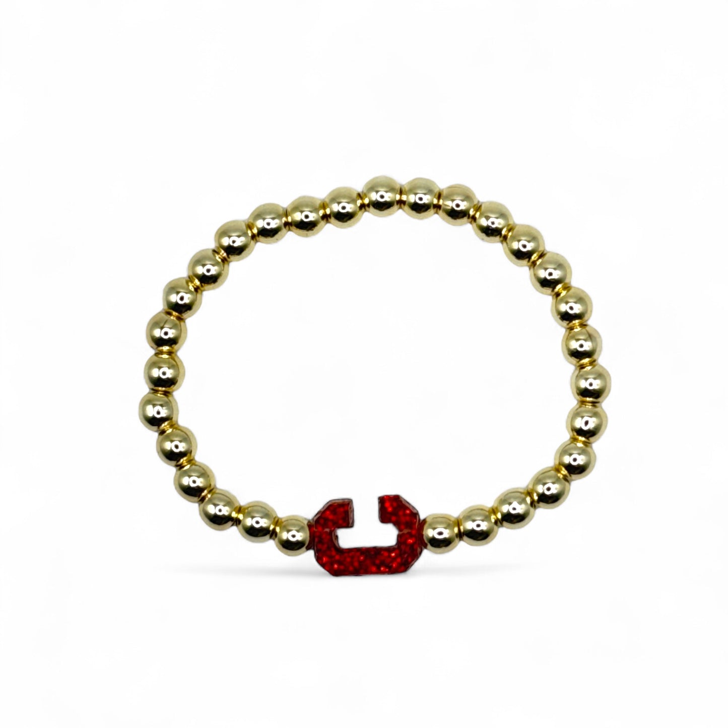 Mini Red "C" Gold Bead Stretch Bracelet