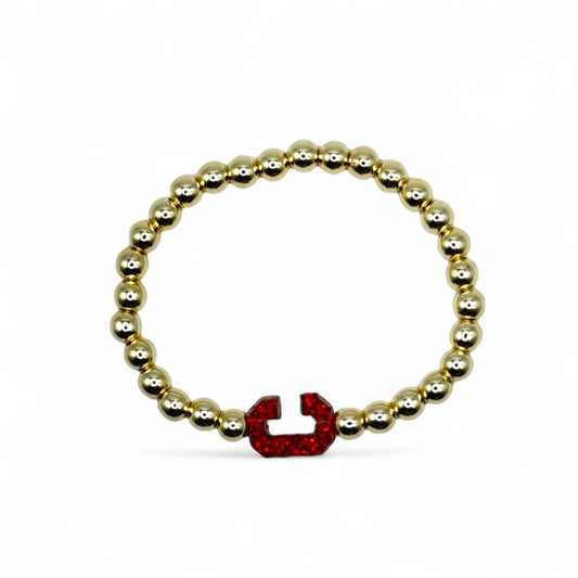 Mini Red "C" Gold Bead Stretch Bracelet