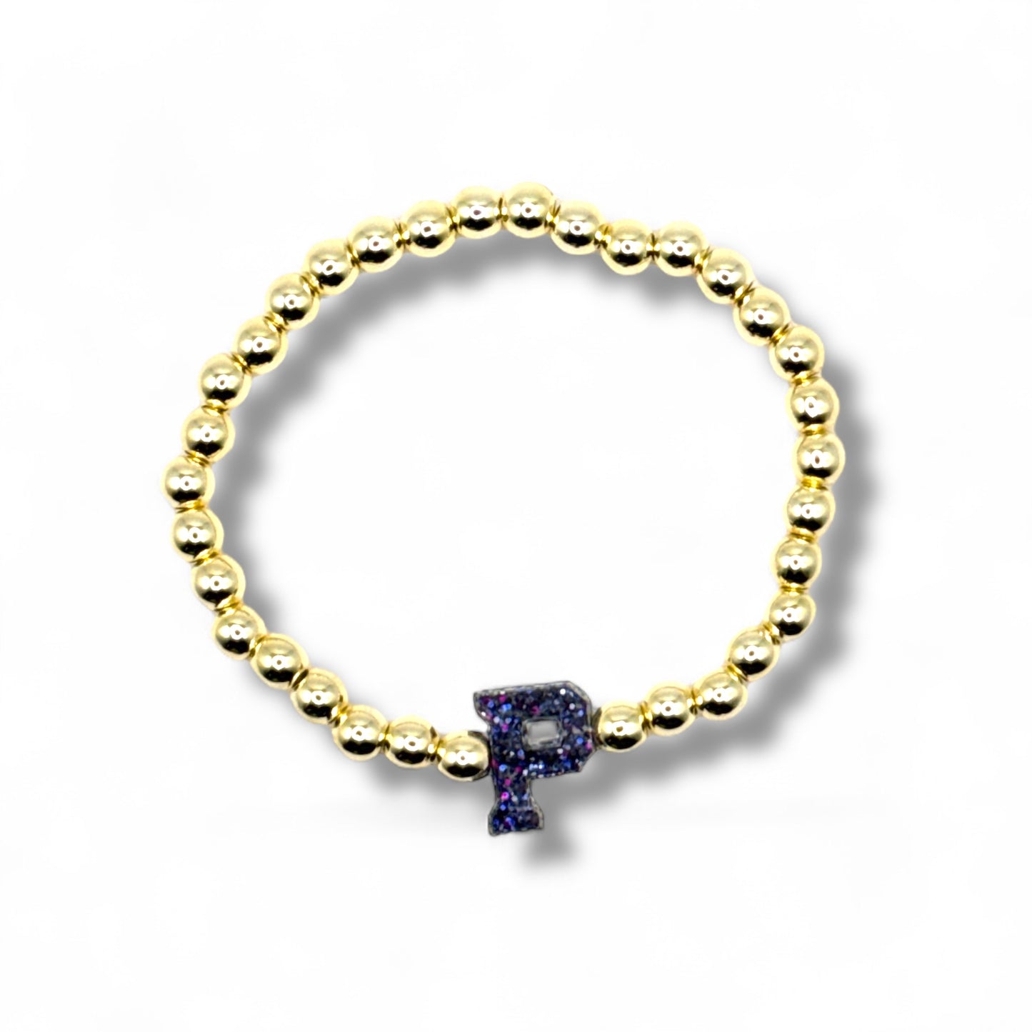 Mini P Charm Gold Bead Stretch Bracelet